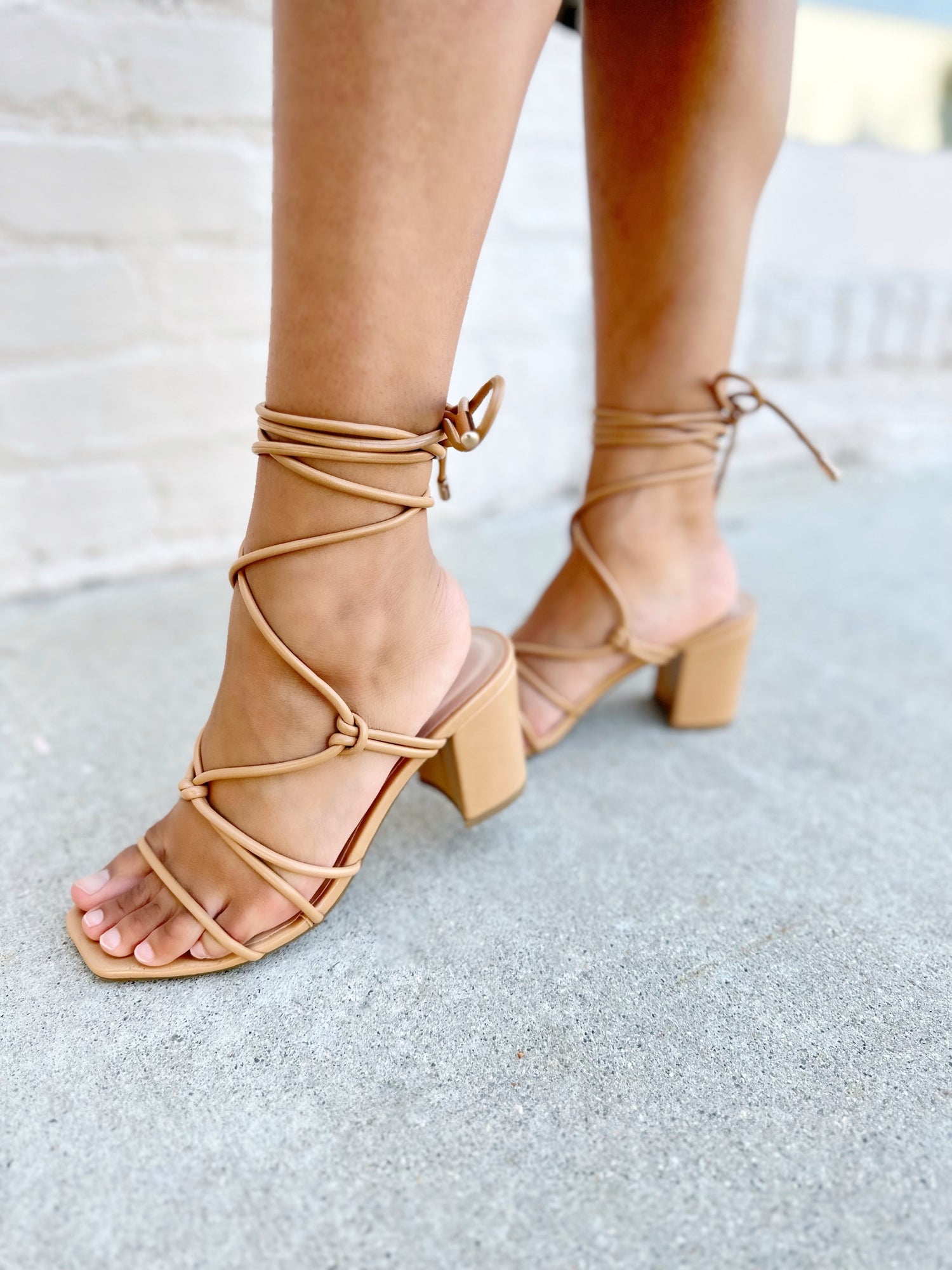 Nude Block Strappy Heels