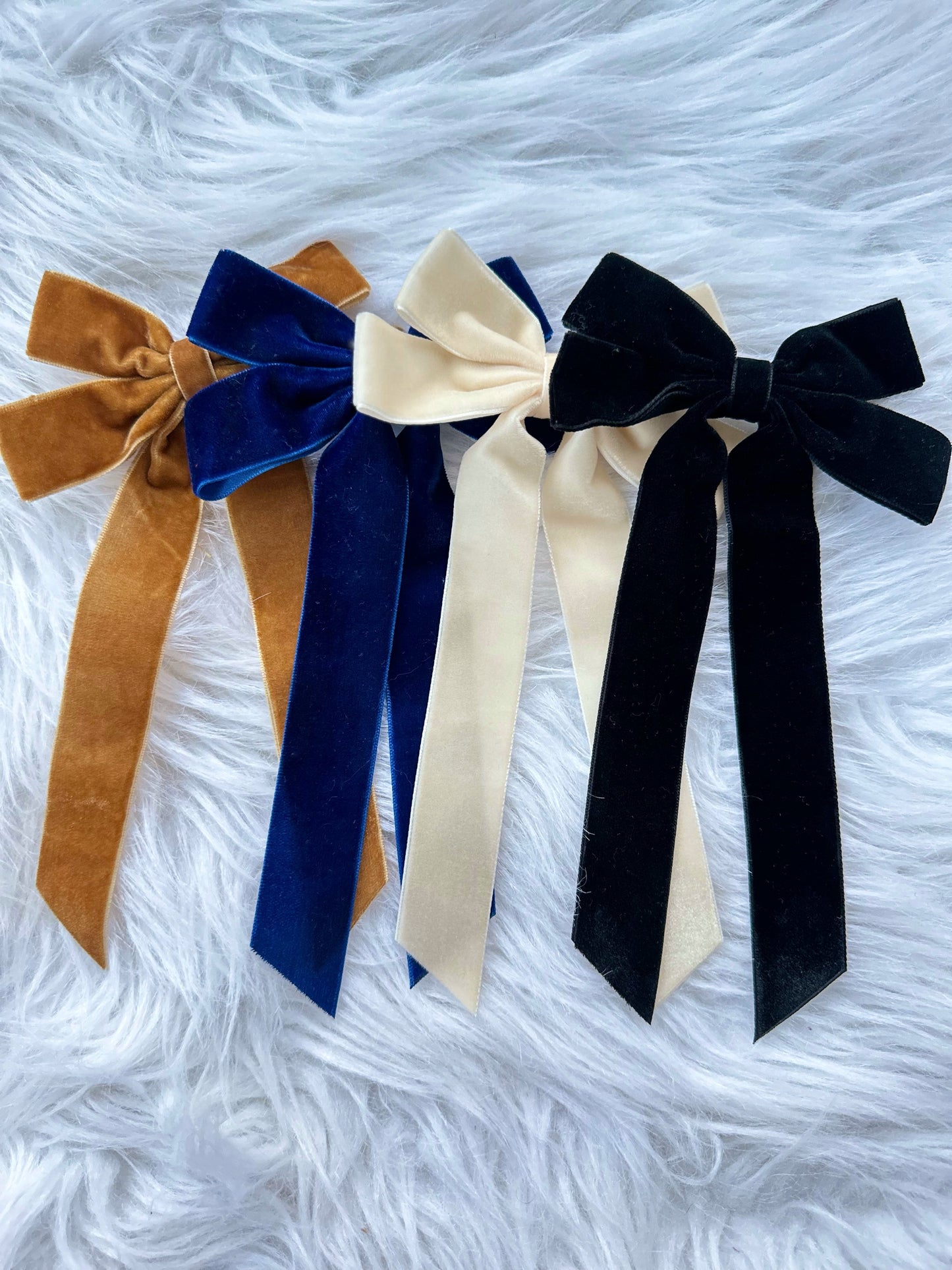 Swan Velvet Bow - Navy