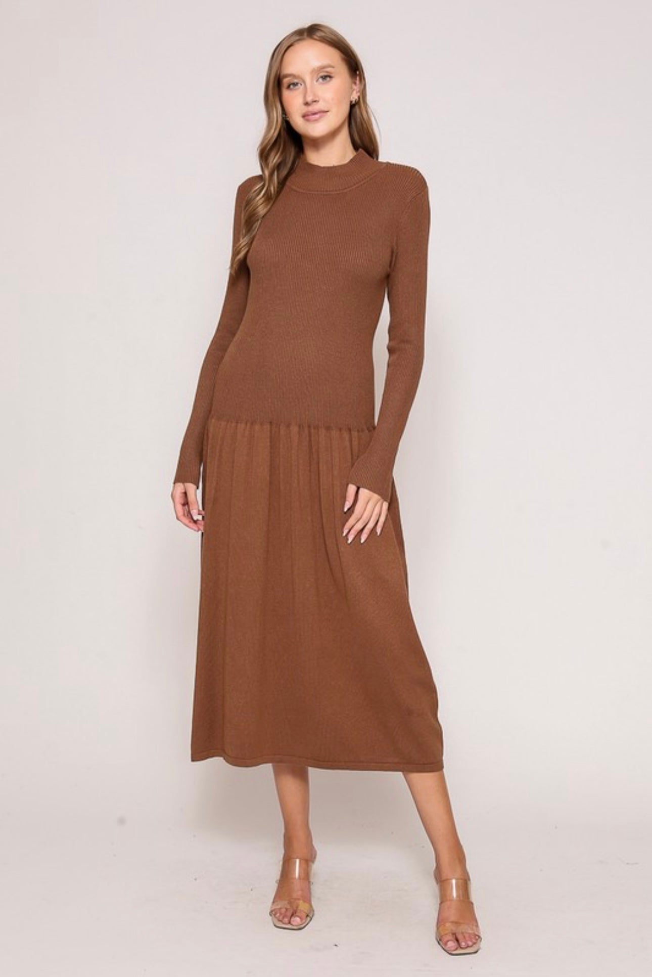 Lux Knit Midi Dress: Brown