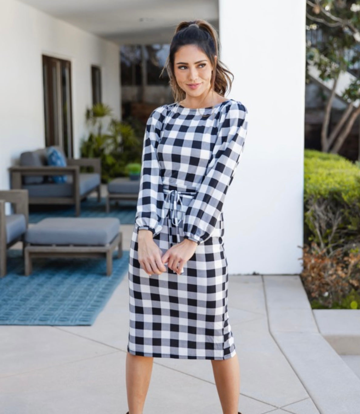 Carey Gingham Dress-White/Black