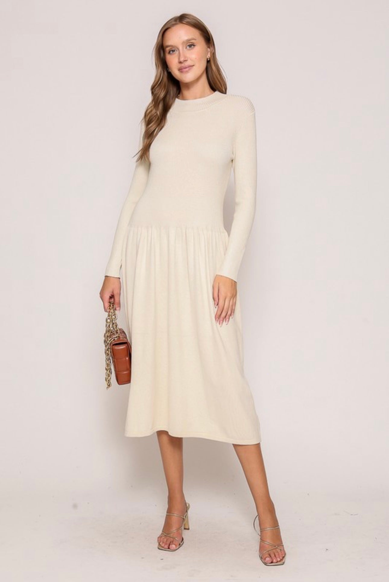 Lux Knit Midi Dress: Cream
