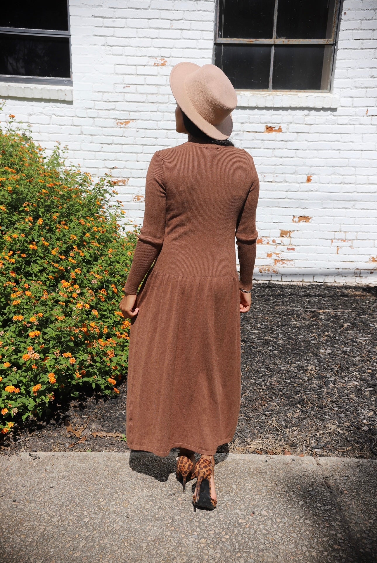 Lux Knit Midi Dress: Brown