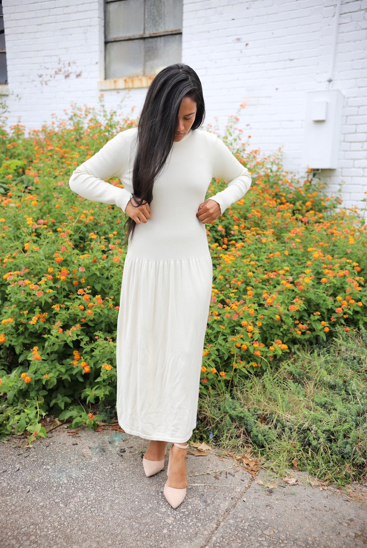 Lux Knit Midi Dress: Cream