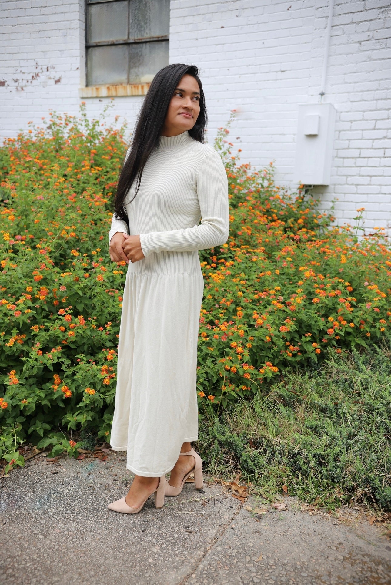 Lux Knit Midi Dress: Cream