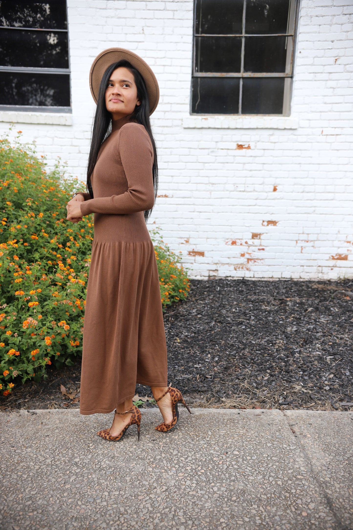 Lux Knit Midi Dress: Brown
