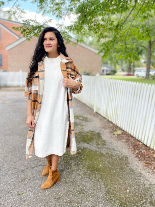 Alejandra Flannel Dress- Camel/ FINAL SALE