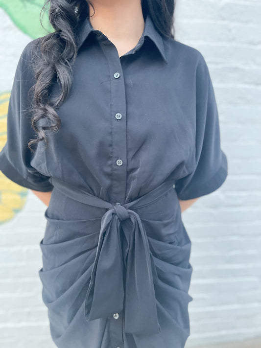 Whitley Ruched Dress- Black- FINAL SALE