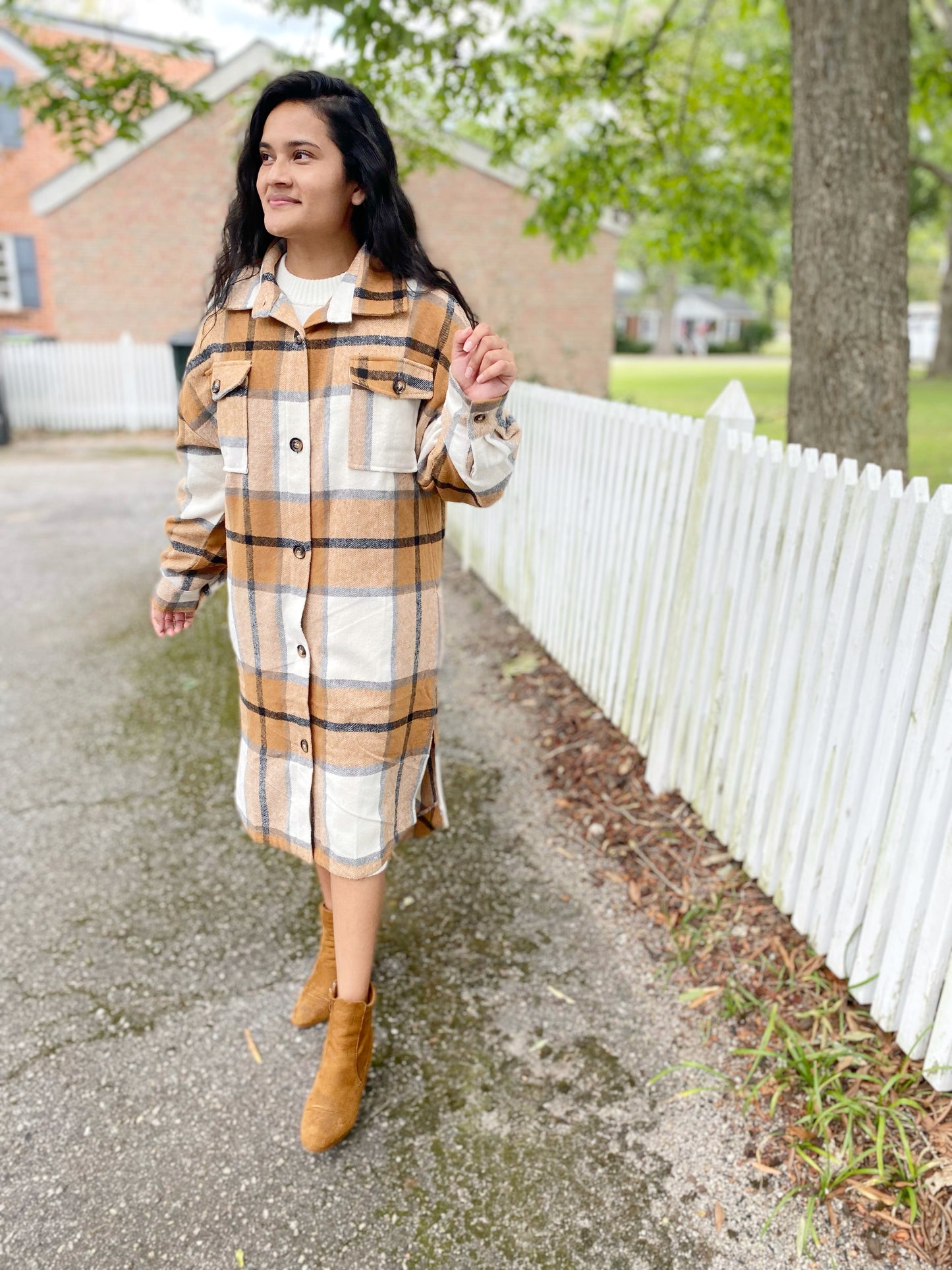 Alejandra Flannel Dress- Camel/ FINAL SALE