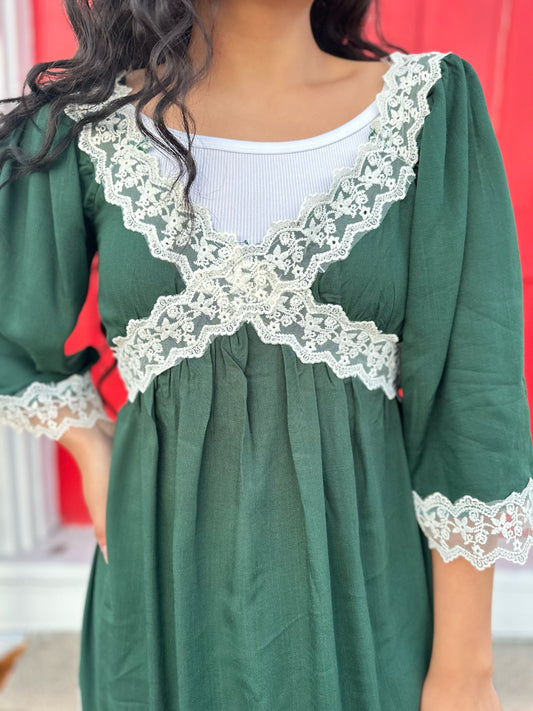 Colette Lace Maxi Dress- Hunter Green