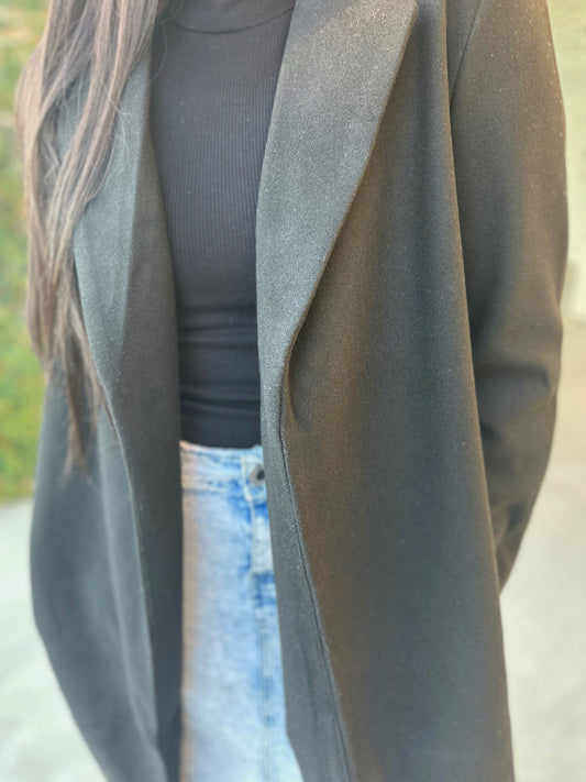 Kennedy Fleece Long Coat- Black