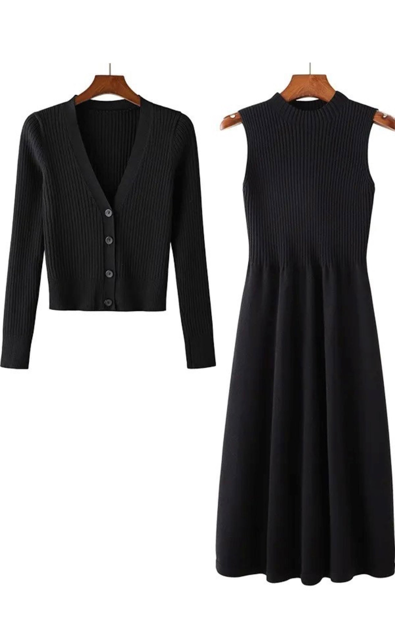 Ariah Sweater Dress/Cardigan Set- Black