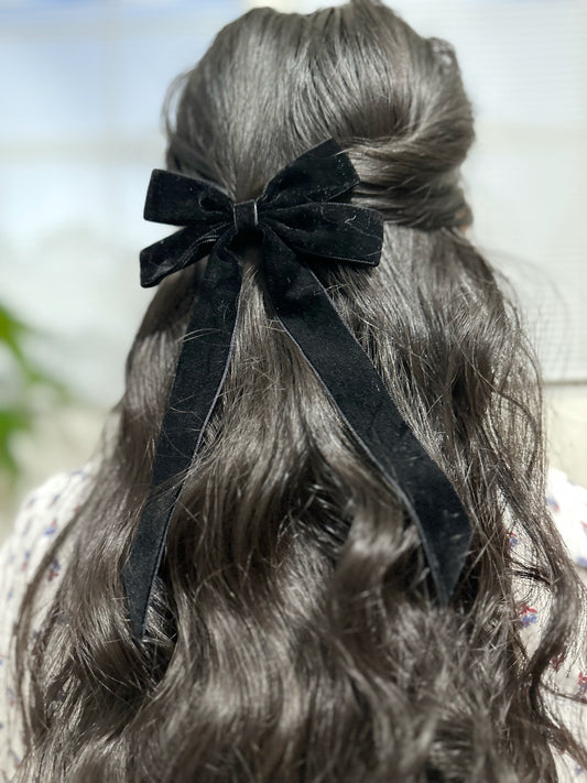 Swan Velvet Bow - Black