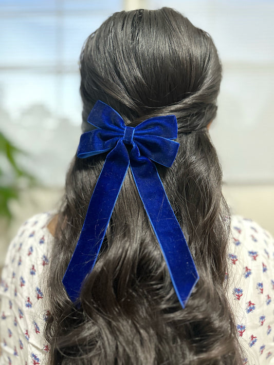 Swan Velvet Bow - Navy