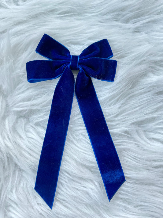 Swan Velvet Bow - Navy