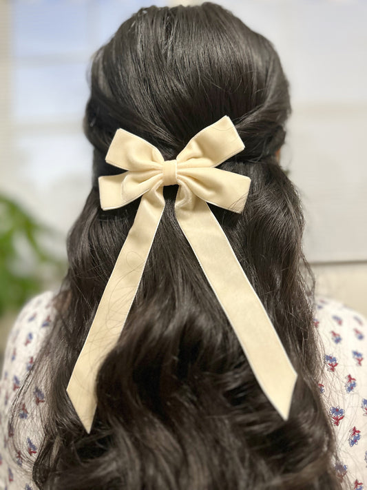 Swan Velvet Bow - Beige