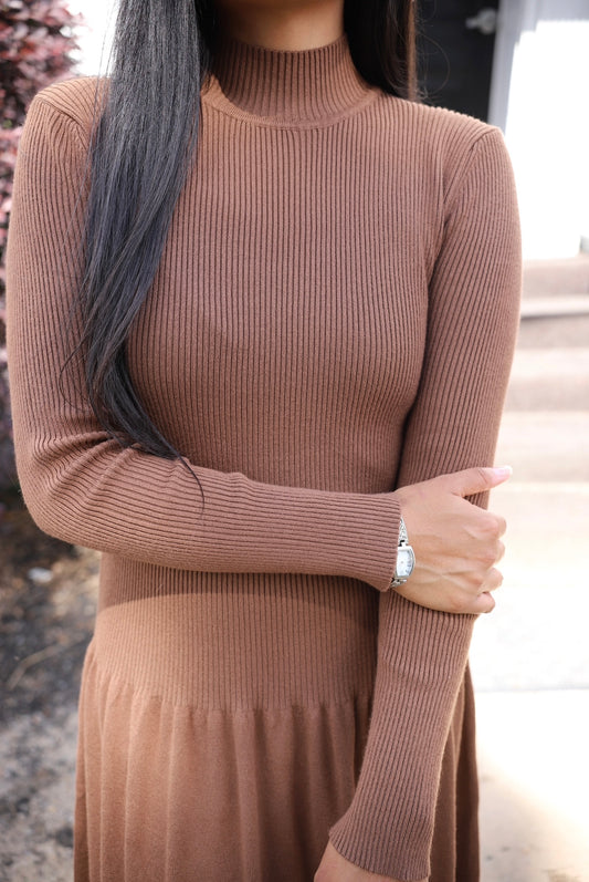 Lux Knit Midi Dress: Brown