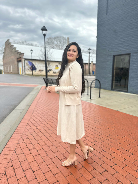 Ariah Sweater Dress Set: Oatmeal FINAL SALE