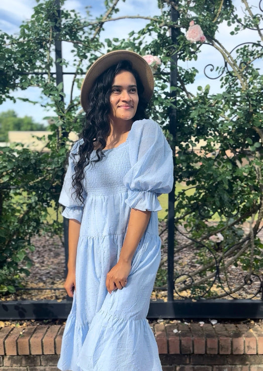 Emy Swiss Dot Dress- Blue