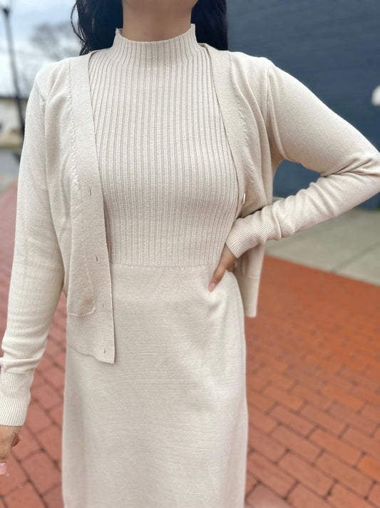 Ariah Sweater Dress/Cardigan Set- Oatmeal