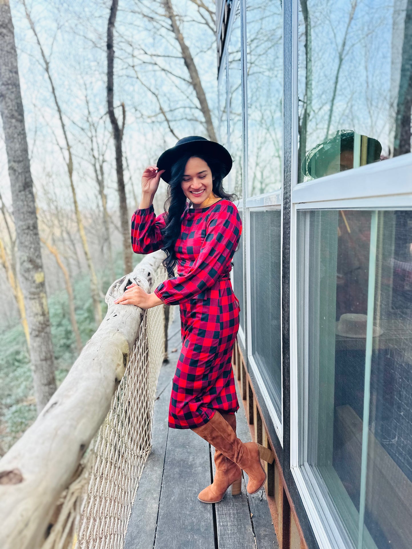 Carey Gingham Dress-Red/ Black