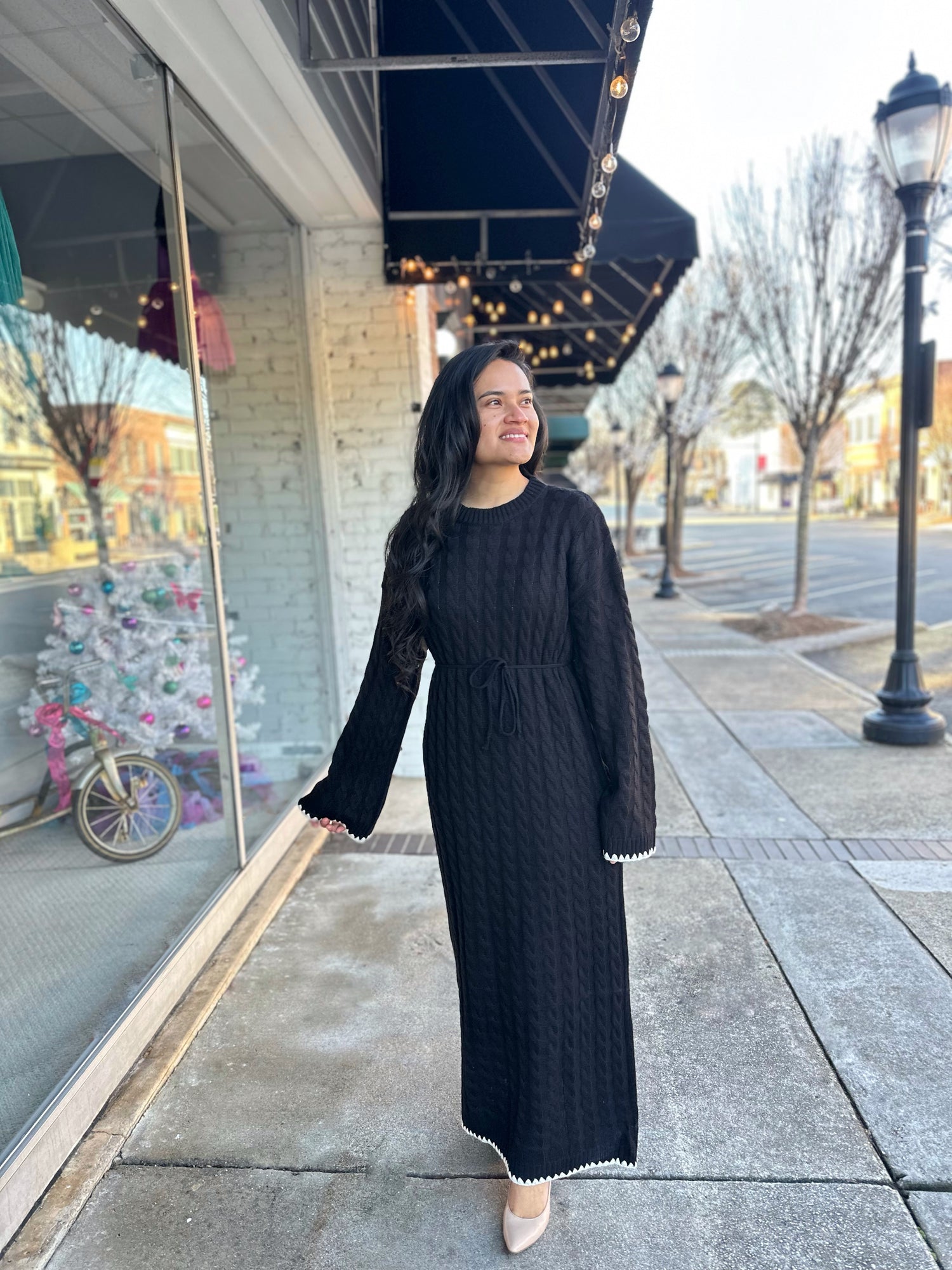 Blair Cable Knit Sweater Dress- Black Blair Cable Knit Sweater Dress- Black