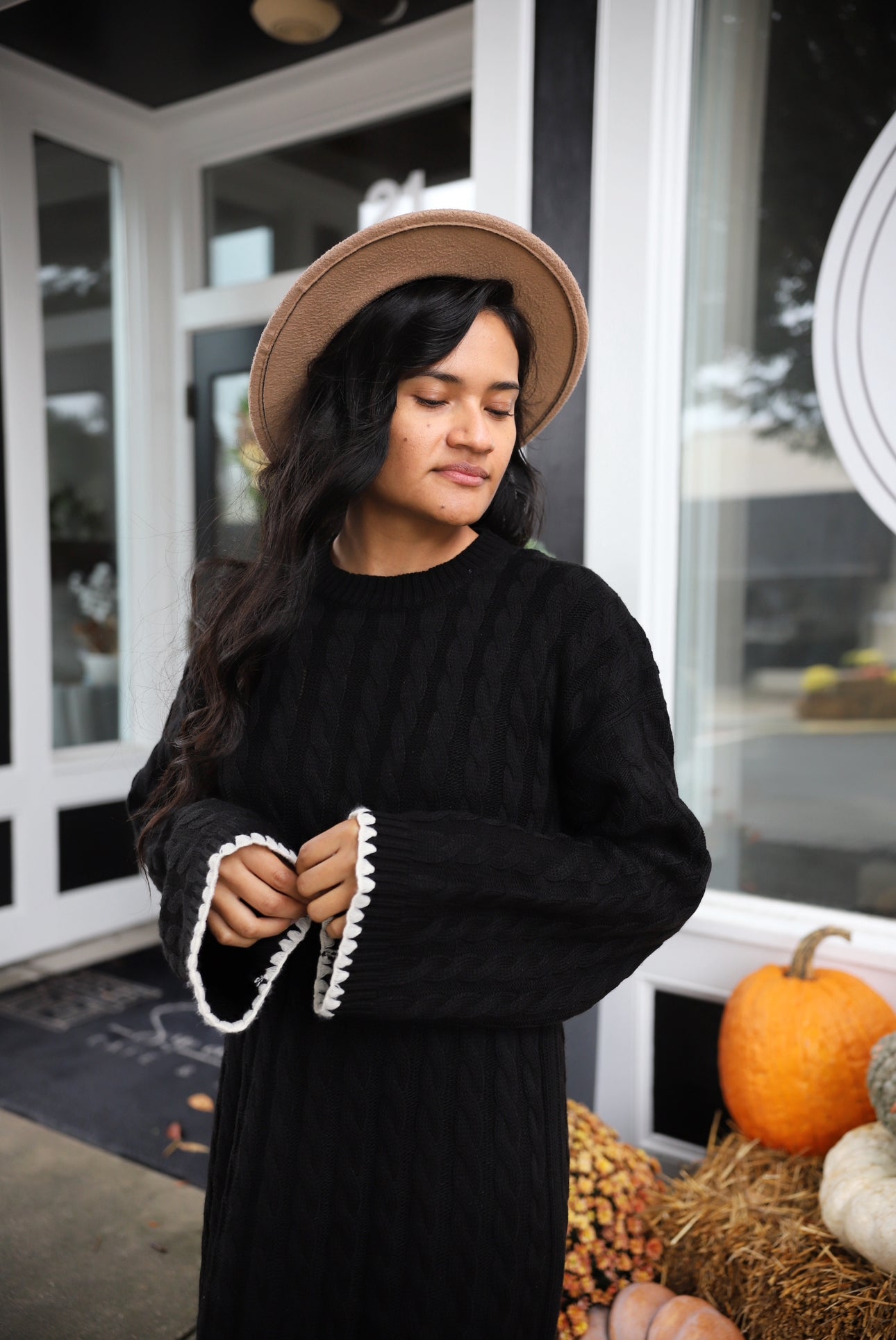 Blair Cable Knit Sweater Dress- Black