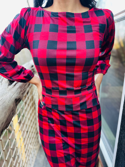 Carey Gingham Dress-Red/ Black