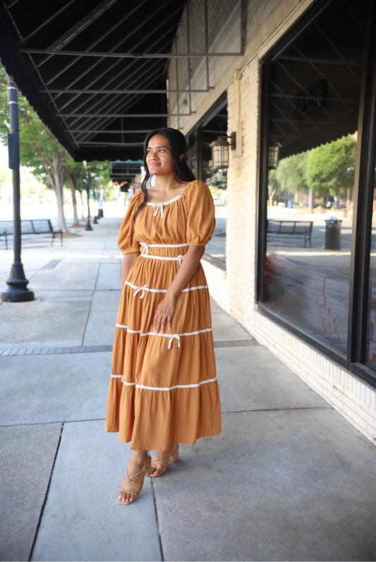 Leiney Tiered Dress- Rust