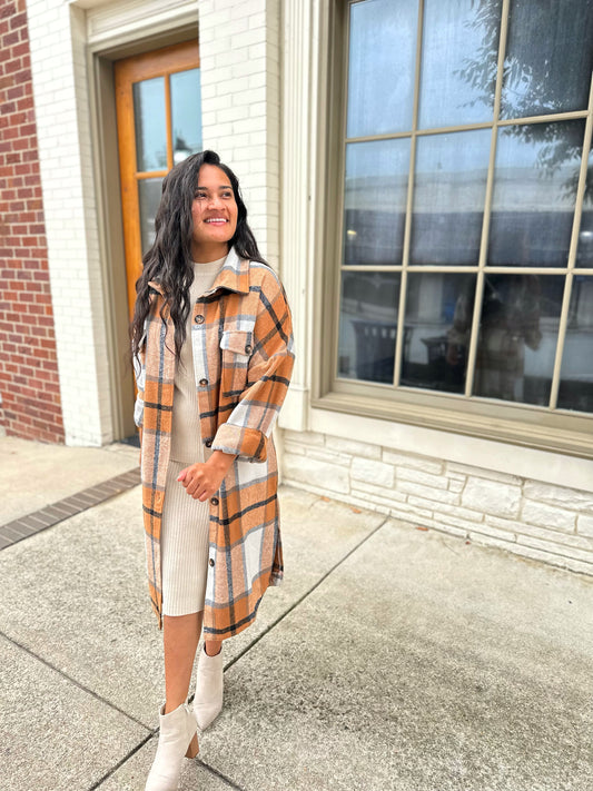 Alejandra Flannel Dress- Camel/ FINAL SALE