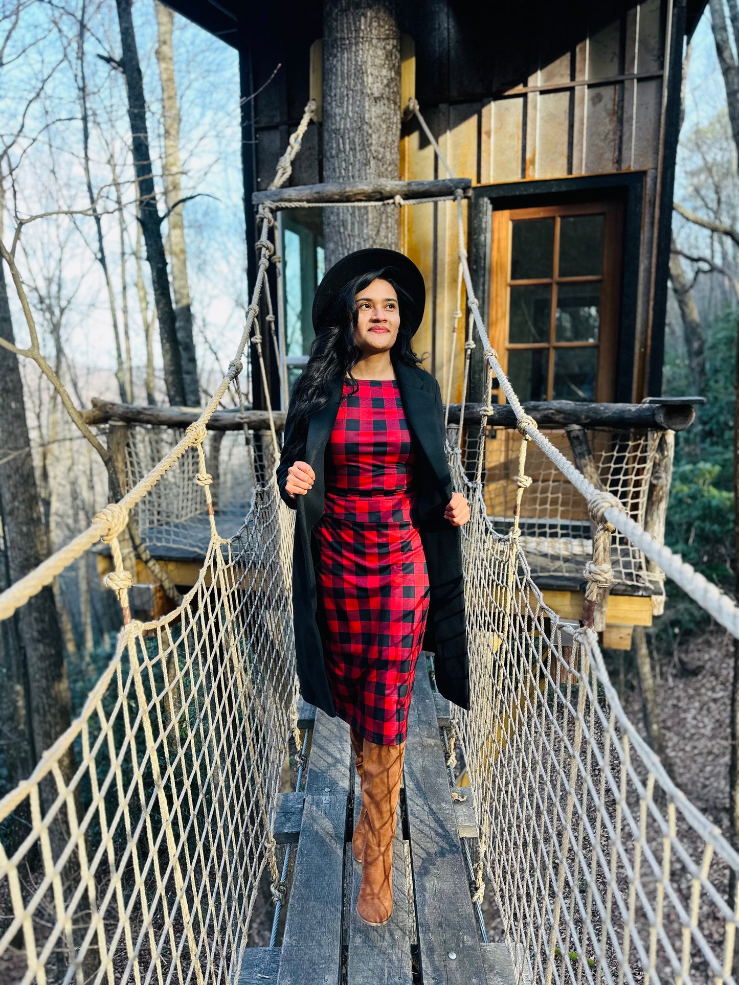 Carey Gingham Dress-Red/ Black