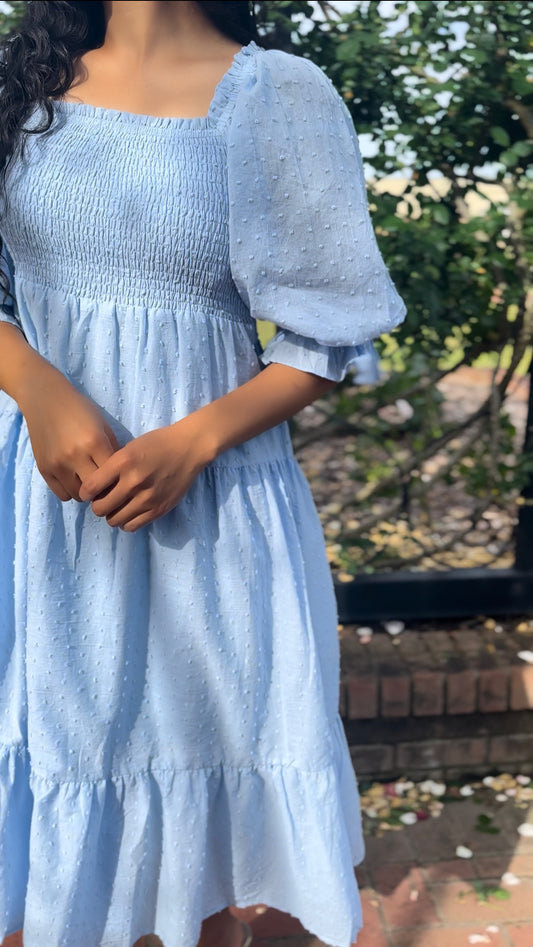 Emy Swiss Dot Dress- Blue