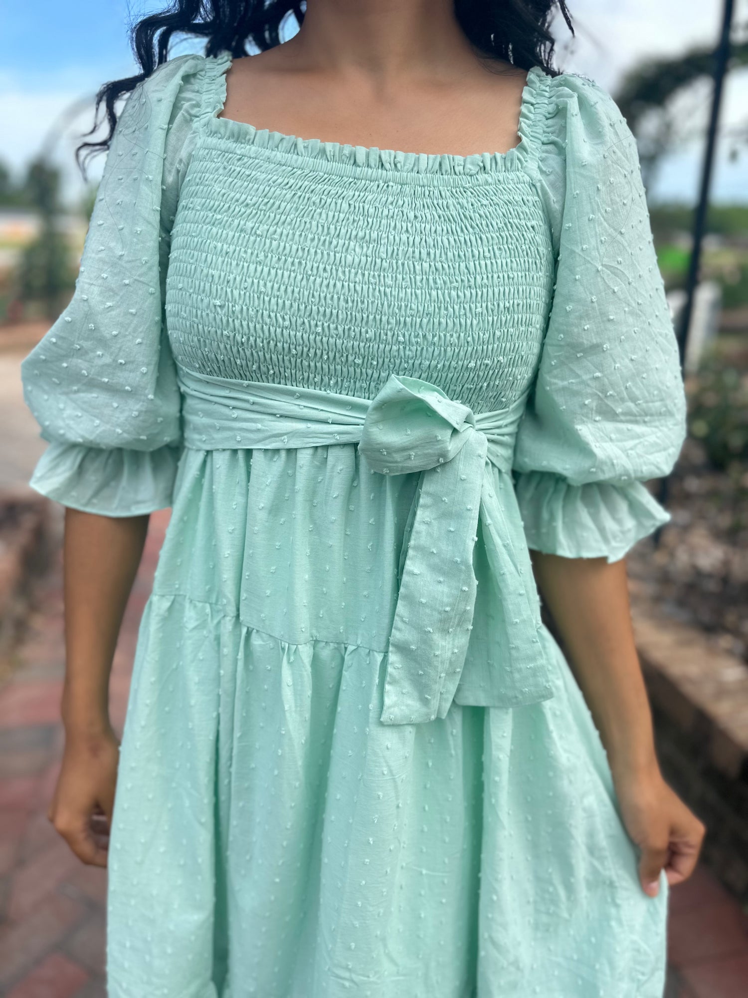 Emy Swiss Dot Dress- Sage Emy Swiss Dot Dress- Sage