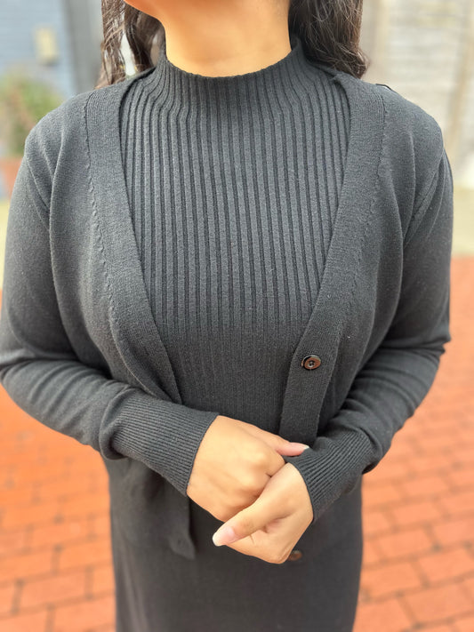 Ariah Sweater Dress/Cardigan Set- Black