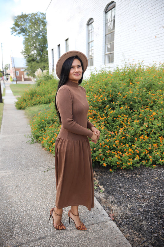 Lux Knit Midi Dress: Brown
