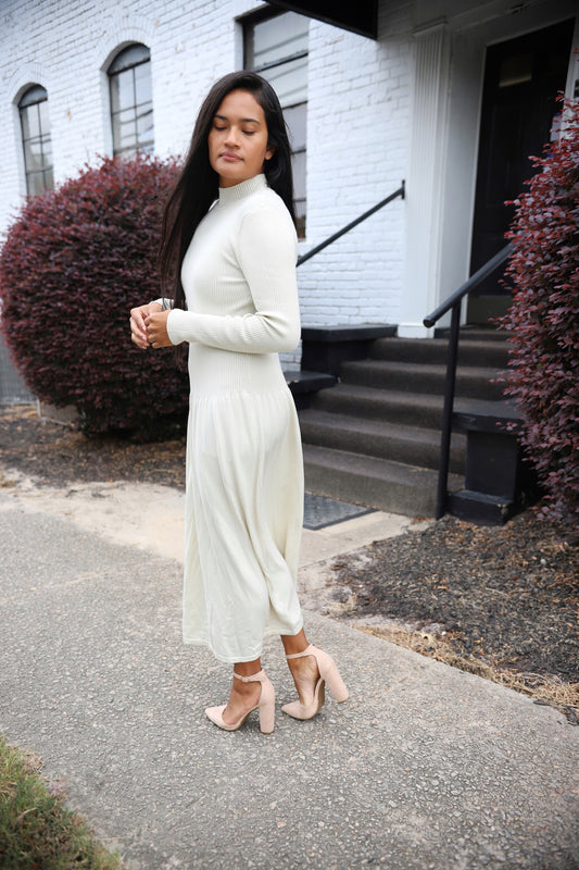 Lux Knit Midi Dress: Cream