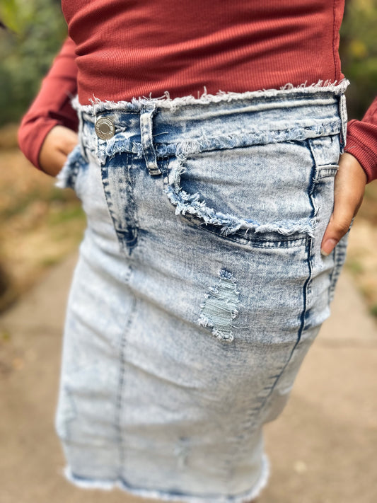 Jasmine Distressed Denim Skirt