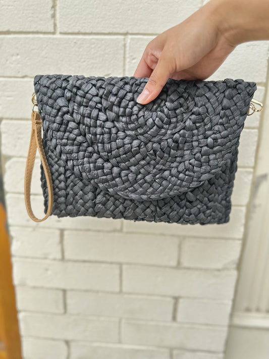 Andie Straw Clutch- Black