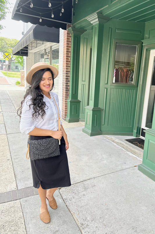 Andie Straw Clutch- Black