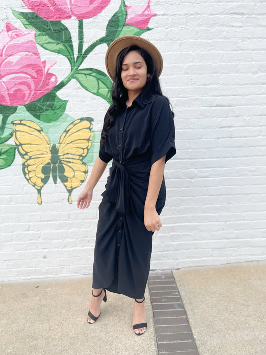 Whitley Ruched Dress- Black- FINAL SALE