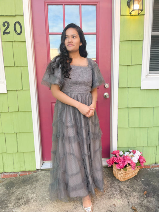 Rosalina Tulle Maxi Dress- Gray