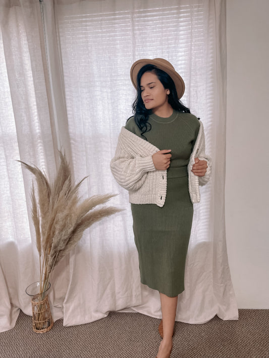 London Ribbed Knit Sweater - Pickle Green- FINAL SALE